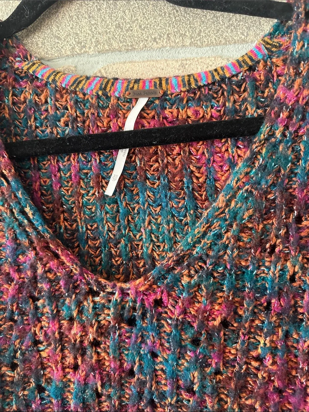 Free People Highland V Neck Sweater Chunky Open Knit Boxy size XS